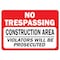 Signmission OSHA, 7" Height, 10" Width, Aluminum, 10" W, 7" H, Landscape, No Trespassing Constructi OS-MISC-A-710-L-19482 - alternate 1